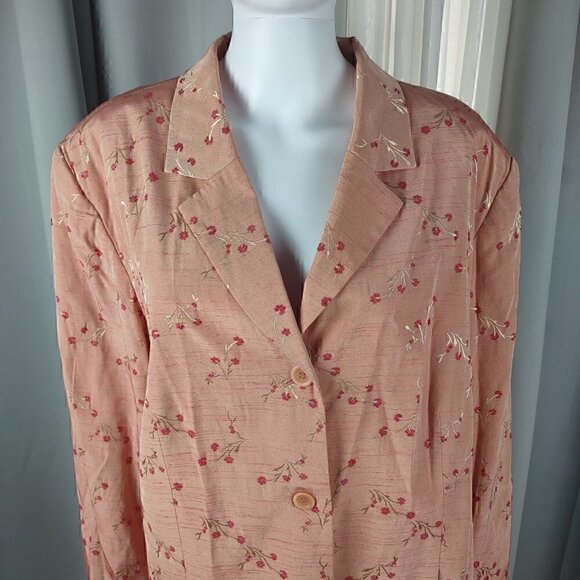 Maggie McNaughton Peach Pink Floral Flower Button Up Blazer, Jacket. Size 22W - Picture 2 of 10